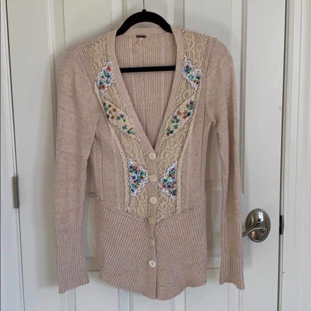 Free People Sequin & Lace Cardigan